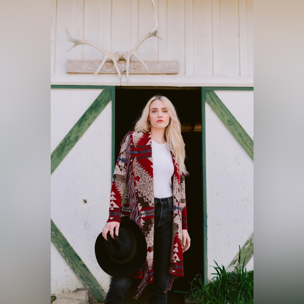 Nightcap Gone With the West Free People “Montana” fringe sweater coat jacket S/M